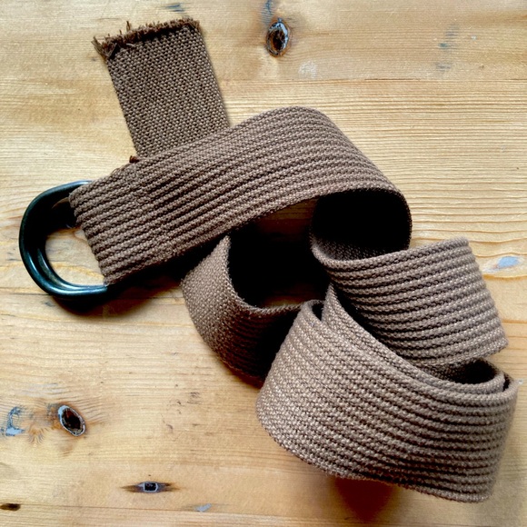 D-Ring Brown Woven Ribbed Canvas Belt 46” - Picture 1 of 5